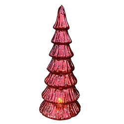 Árbol de Navidad de Vidrio Rojo Oro con Luz 10x23cm