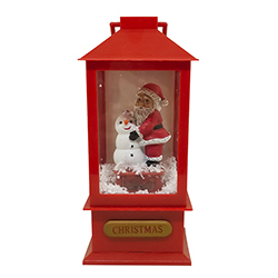 Farol Rojo con Santa y Muñeco de Nieve 17cm