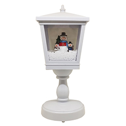 Farol Blanco de Mesa Musical con Muñecos de Nieve